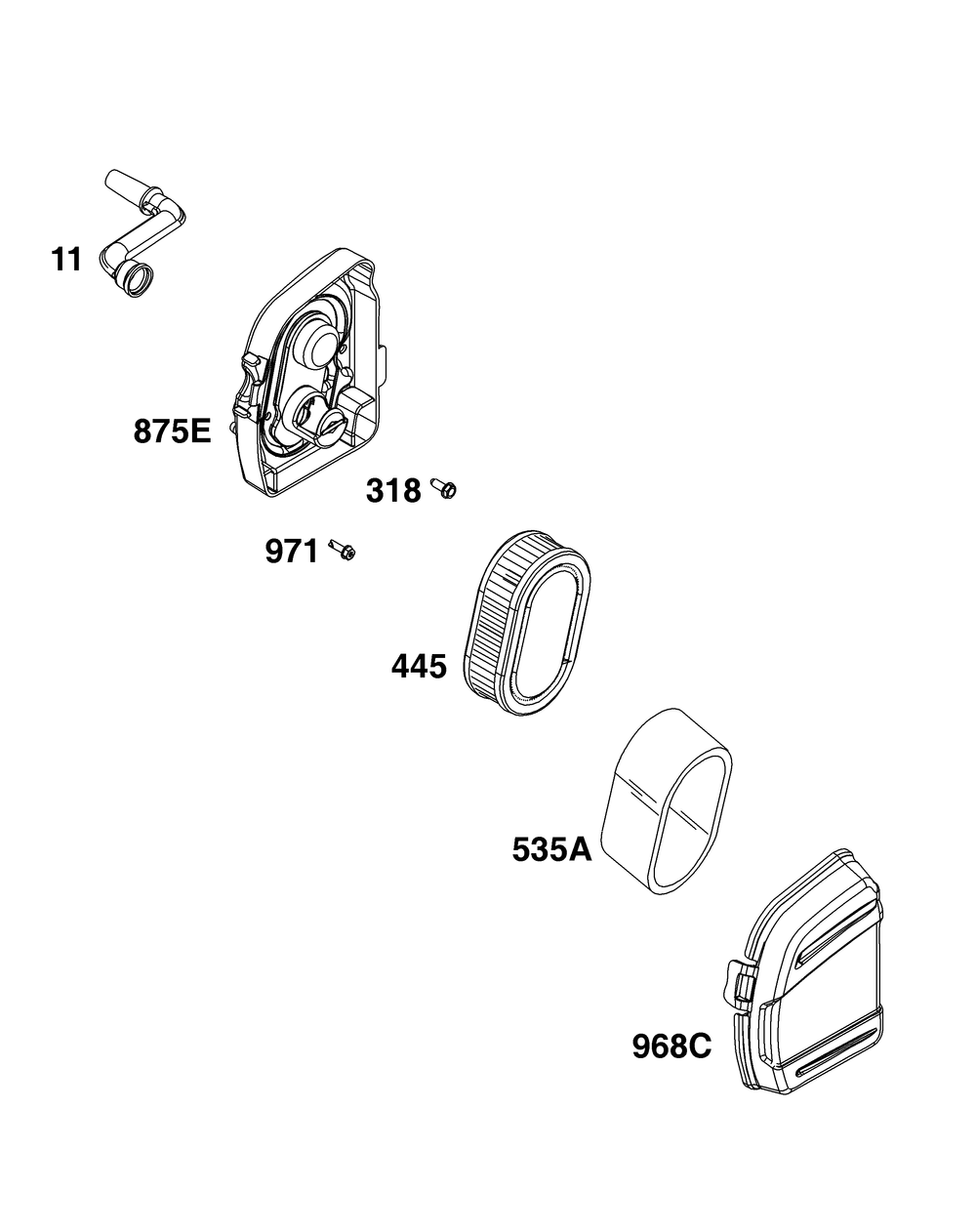 Air Cleaner Group Diagram and Parts List for 093J02-0102-H5 020000 - 09Z999 Briggs and Stratton Engine